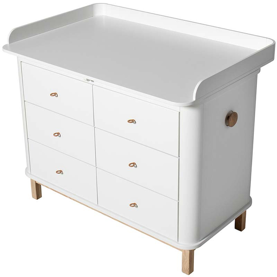 WOOD Original Nursery Dresser 6 drawers with Nursery Top large W118xH91xD76,4cm white/oak