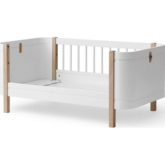 WOOD Mini+ Cot Bed incl. Junior Kit 74x126/166x87cm (0-9 years) white/oak